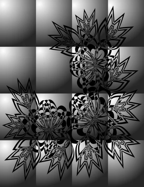 灰色の背景上の抽象的な黒花飾り — ストックベクタ