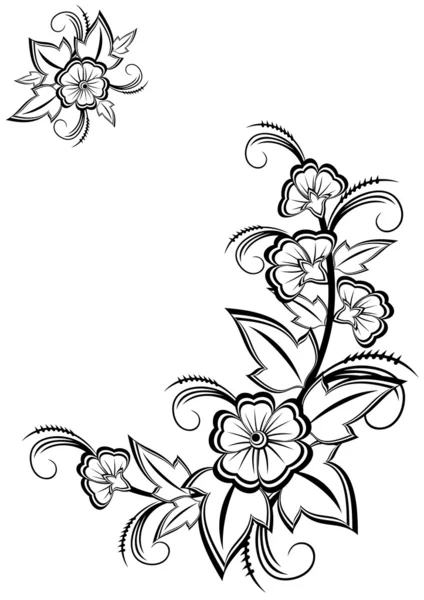 Angolo floreale astratto in bianco e nero — Vettoriale Stock