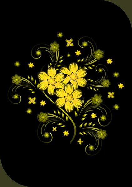 Tiivistelmä Kultaiset kukat mustalla taustalla — vektorikuva