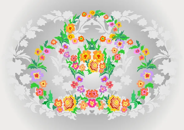 Coronas de flores abstractas sobre fondo floral — Vector de stock