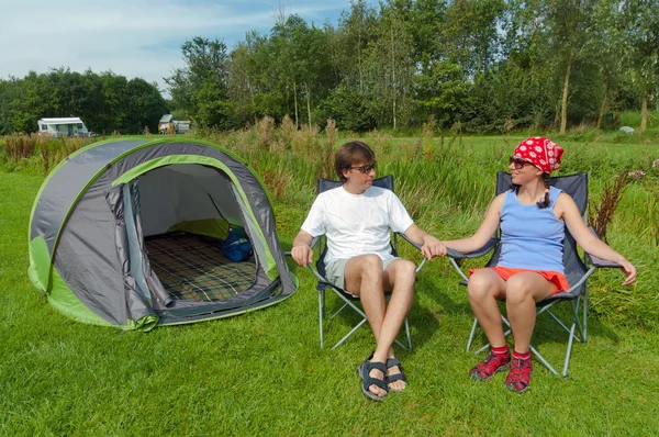 Családi nyaralás camping — Stock Fotó