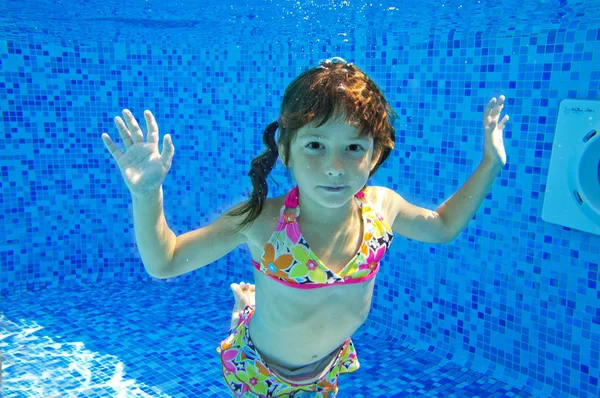 stock image Happy smiling underwater child in swimming pool