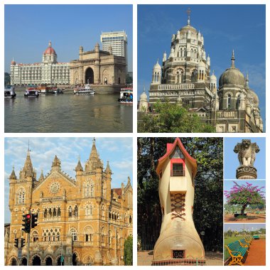 Poster with famous views of Bombay city clipart