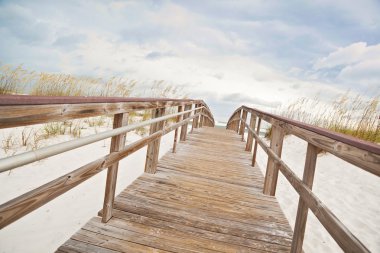 Boardwalk through Sand Dunes at the Beach clipart