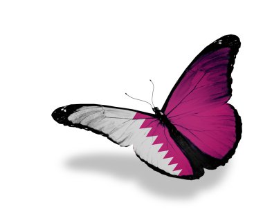 Qatari flag butterfly flying, isolated on white background clipart