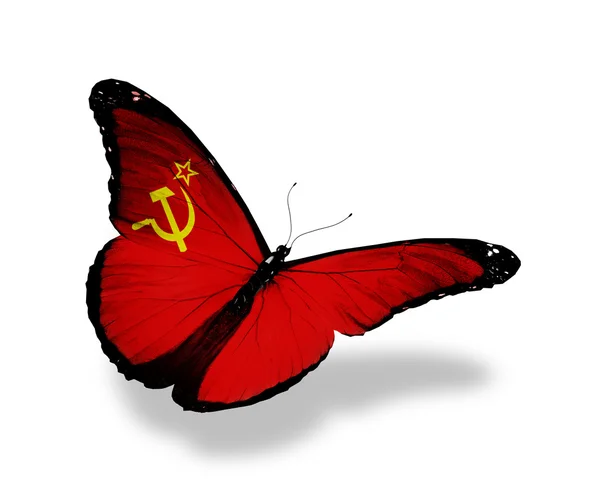 Sovjet-Unie vlag vlinder vliegen, geïsoleerde op witte achtergrond — Stockfoto