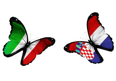 Concept - two butterflies with Italian and Croatian flags flying clipart