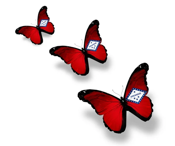 Trzy motyle flaga arkansas, na białym tle — Zdjęcie stockowe