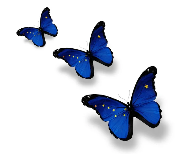 Три бабочки с флагом Аляски, изолированные на белом — стоковое фото