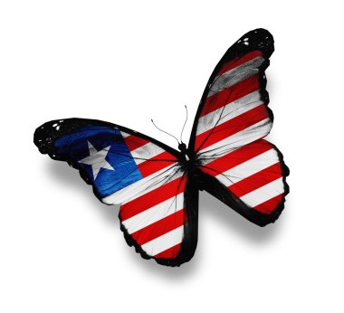 Liberya bayrağı kelebek, üzerinde beyaz izole