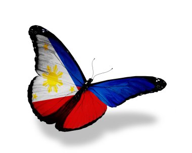Filipinler bayrağı kelebek uçuyor, izole üzerinde beyaz arka plan