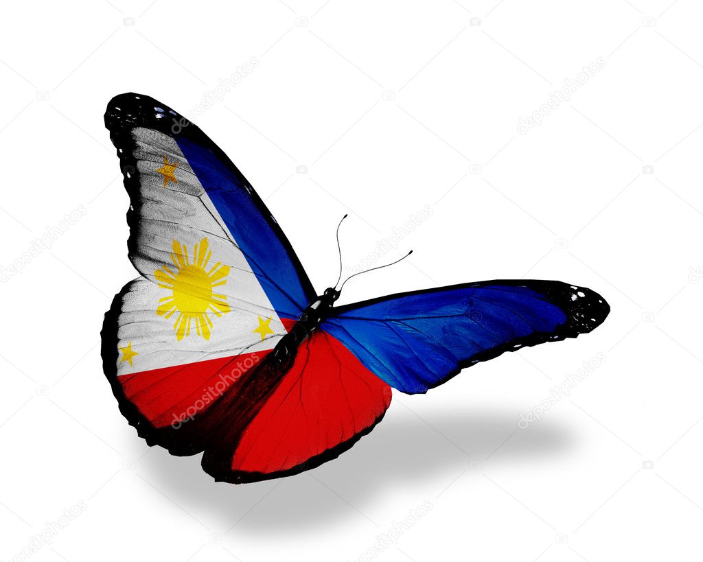 Philippines flag butterfly flying, isolated on white background