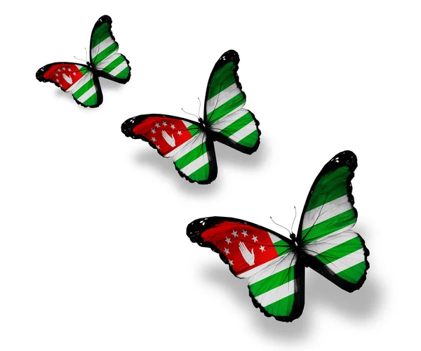 Three Abkhazia flag butterflies, isolated on white — Stock Photo, Image