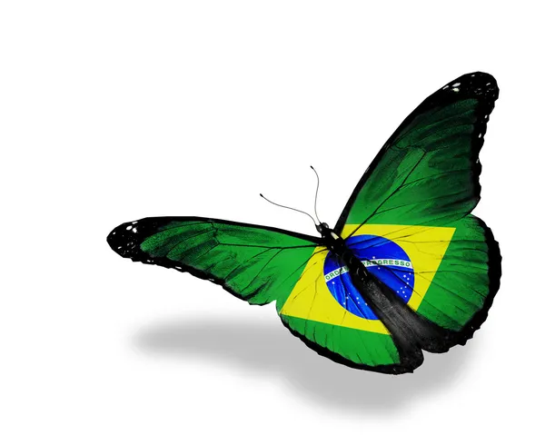Flaga Brazylii motyl latający na białym tle na białym tle — Zdjęcie stockowe