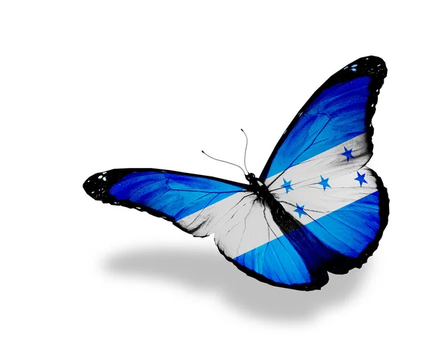 Bandera de Honduras mariposa volando, aislada sobre fondo blanco — Foto de Stock