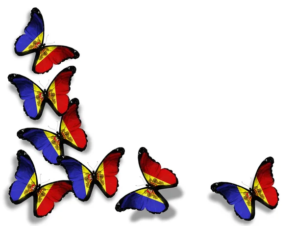 Bandeira de Andorra borboletas, isolada sobre fundo branco — Fotografia de Stock
