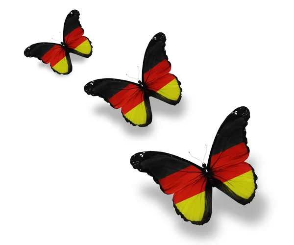 三个德国国旗蝴蝶，孤立在白色 — 图库照片