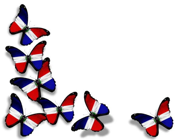 Dominikanische Republik Flagge Schmetterlinge, isoliert auf weißem Hintergrund — Stockfoto