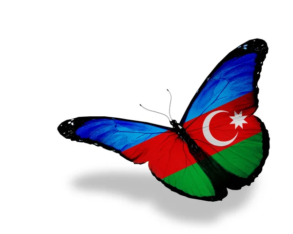 stock image Azerbaijani flag butterfly flying, isolated on white background
