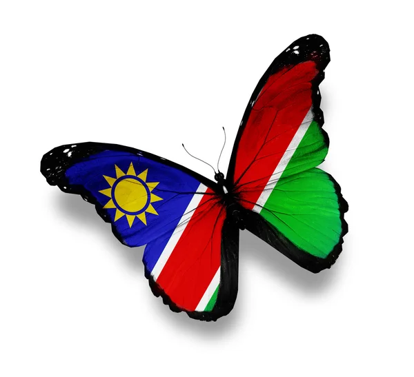 Fluture de steag Namibia, izolat pe alb — Fotografie, imagine de stoc