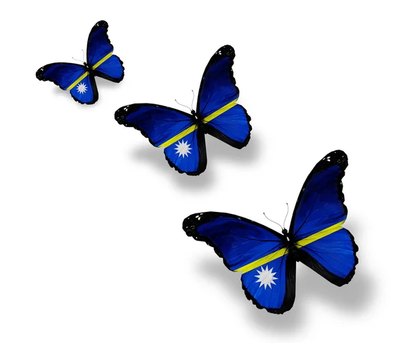Three Nauru flag butterflies, isolated on white — Stock Photo, Image