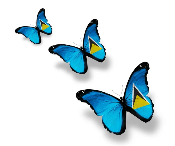 Tre farfalle bandiera Santa Lucia, isolate su bianco — Foto Stock