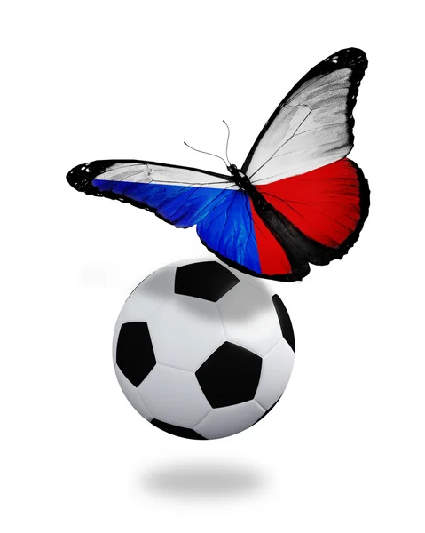 概念-蝴蝶与捷克国旗飘扬接近球，像 f — 图库照片