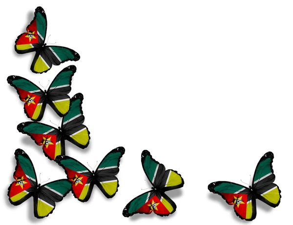 Farfalle bandiera mozambicana, isolate su sfondo bianco — Foto Stock