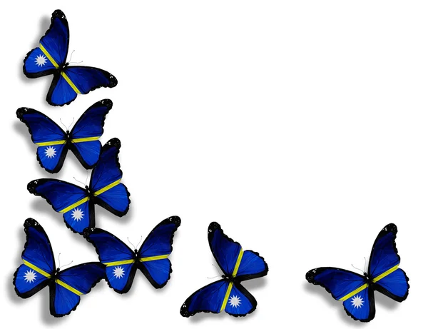 Farfalle bandiera Nauru, isolate su sfondo bianco — Foto Stock