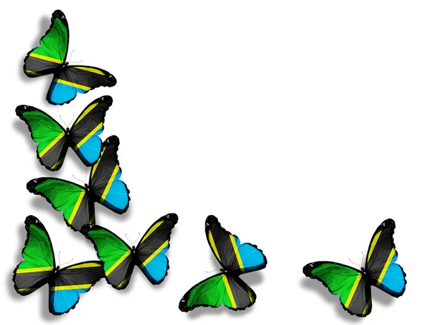 Tanzania vlag vlinders, geïsoleerd op witte achtergrond — Stockfoto