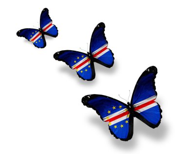 Three Republic of Cape Verde flag butterflies, isolated on white clipart