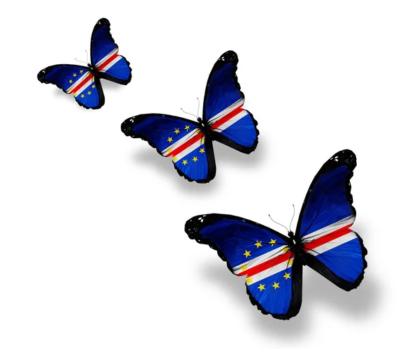stock image Three Republic of Cape Verde flag butterflies, isolated on white
