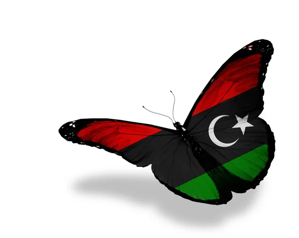 Πεταλούδα Λιβύης σημαία, που φέρουν, απομονωμένα σε λευκό φόντο — Φωτογραφία Αρχείου