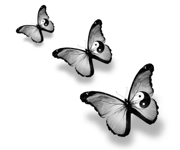 Trzy motyle z flagą dao, odizolowane na białym — Zdjęcie stockowe