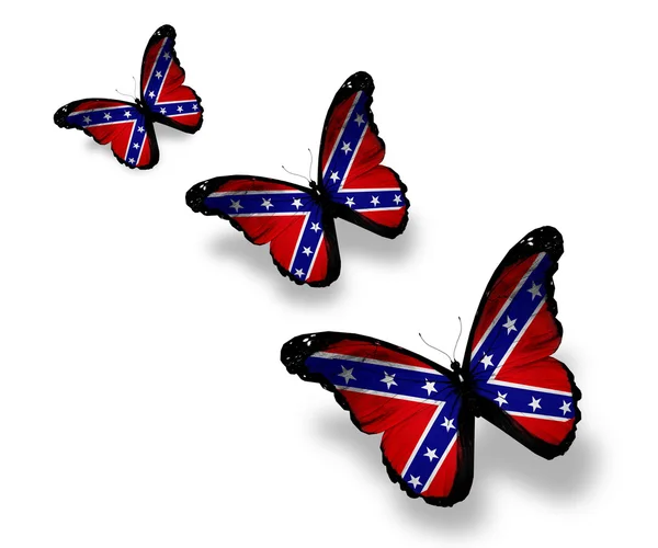 3 同盟反乱旗、蝶、白で隔離されます。 — ストック写真