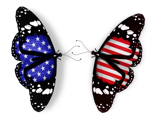 Dwa motyle amerykańską flagę, na białym tle — Zdjęcie stockowe