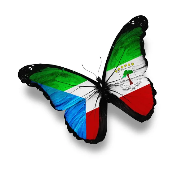 Egyenlítői-Guinea zászló pillangó, elszigetelt fehér — Stock Fotó