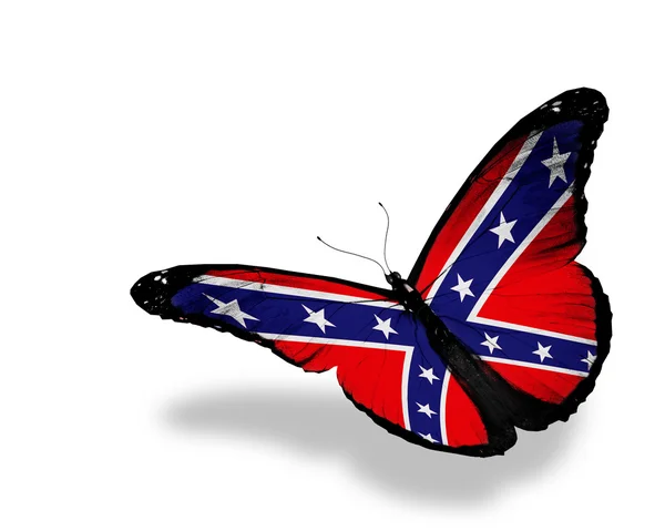 stock image Confederate Rebel flag butterfly flying, isolated on white backg