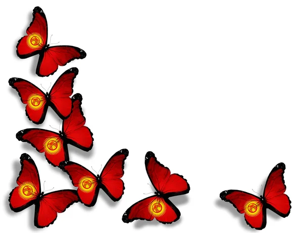 Farfalle bandiera kirghisa, isolate su sfondo bianco — Foto Stock
