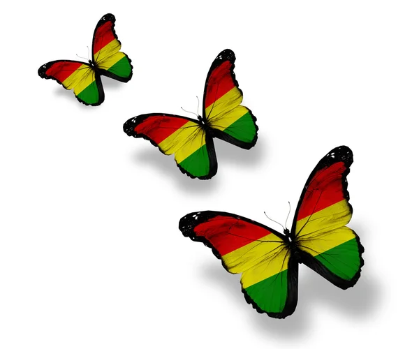 Tres mariposas bandera boliviana, aisladas en blanco — Foto de Stock