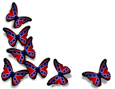 Beyaz arka plan üzerinde izole Konfederasyon asi bayrağı kelebekler