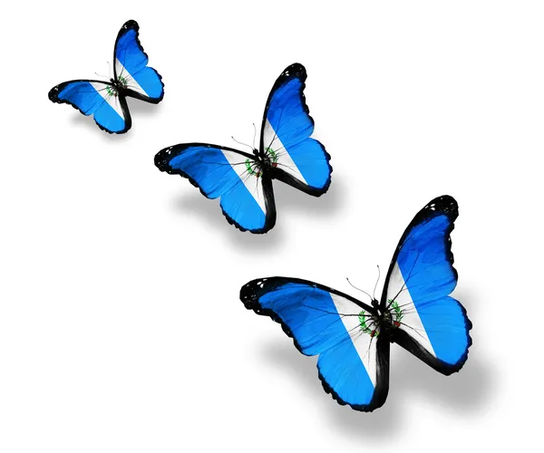 Три бабочки с флагом Гватемалы — стоковое фото