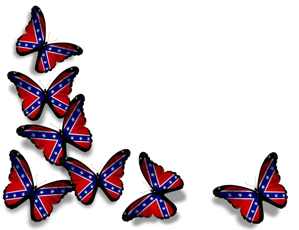 南軍の反乱旗、蝶、白い背景で隔離 — ストック写真