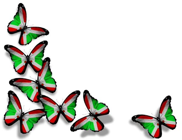 Republika burundi vlajky motýly, izolovaných na bílém poz — Stock fotografie