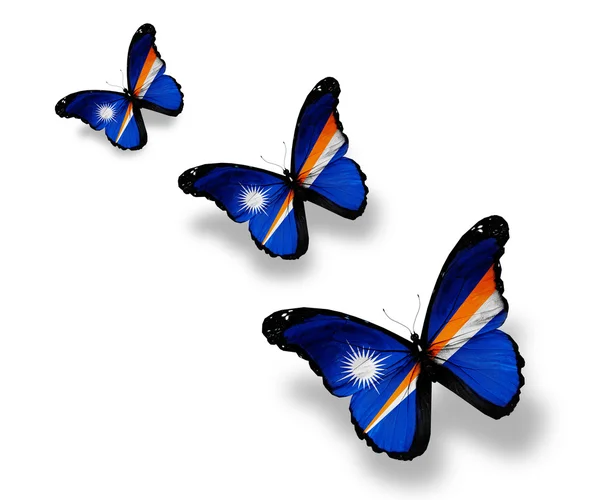 Drei Marshallinseln beflaggen Schmetterlinge, isoliert auf weiß — Stockfoto