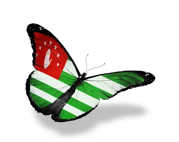 阿布哈兹旗帜蝴蝶飞，孤立在白色背景 — 图库照片