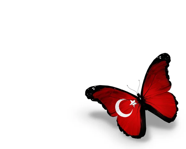土耳其国旗蝴蝶，在白色背景上孤立 — 图库照片