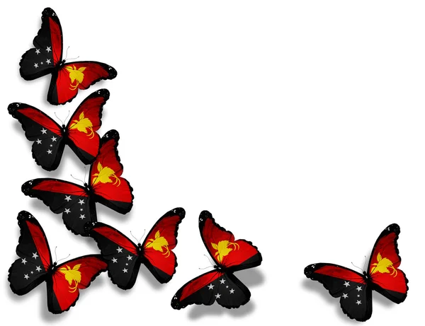 Papua New Guinea Flagge Schmetterlinge, isoliert auf weißem Hintergrund — Stockfoto