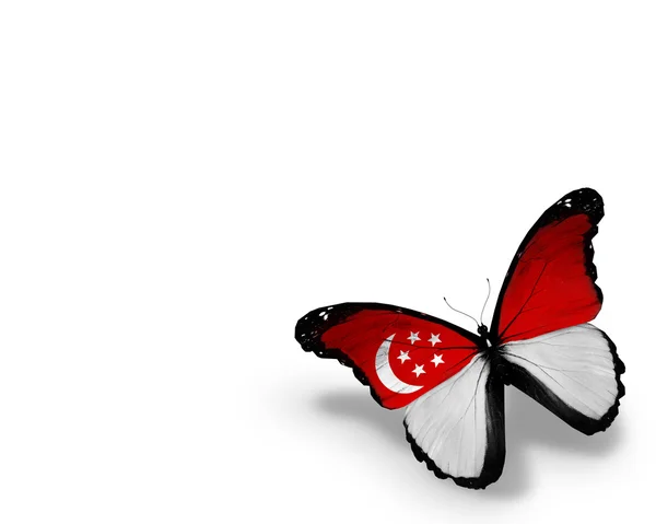 Бабочка с флагом Сингапура, изолированная на белом фоне — стоковое фото