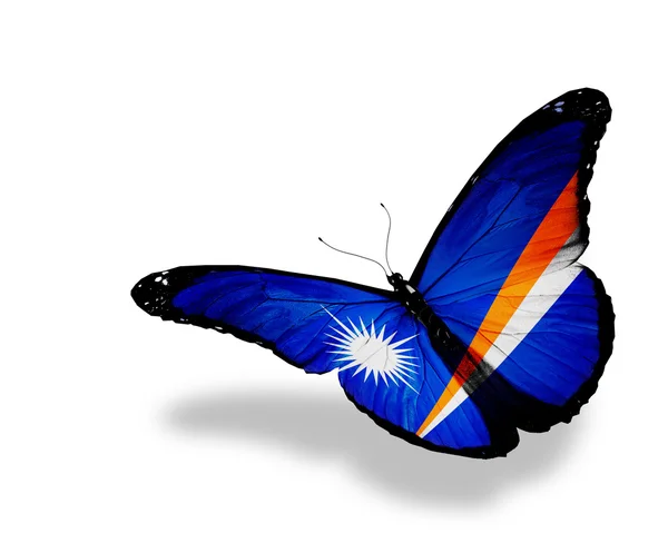 Bandeira das Ilhas Marshall borboleta voando, isolado no backgr branco — Fotografia de Stock